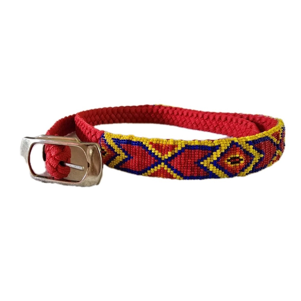Vintage Womens Red Beaded Belt Southwest Native Pattern Woven‎